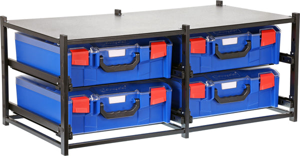 SFD4LA-BL - StorageTek  Dual Frame complete with 4 Large ABS cases with PC Lid. Fully Assembled- Blue Case