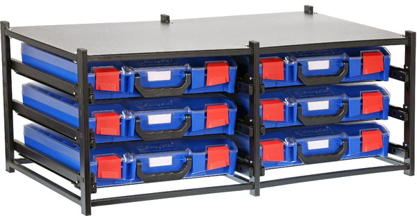 SFD6SA-BL - StorageTek  Dual Frame complete with 6 Small ABS cases with PC Lid.  Fully Assembled- Blue Case