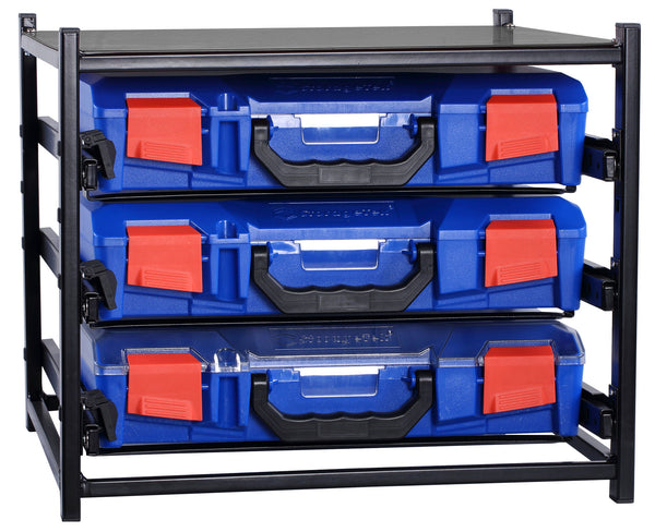 SFS3SA-BL - StorageTek Frame complete with 3 small ABS cases with PC Lid.  Fully Assembled- Blue Case