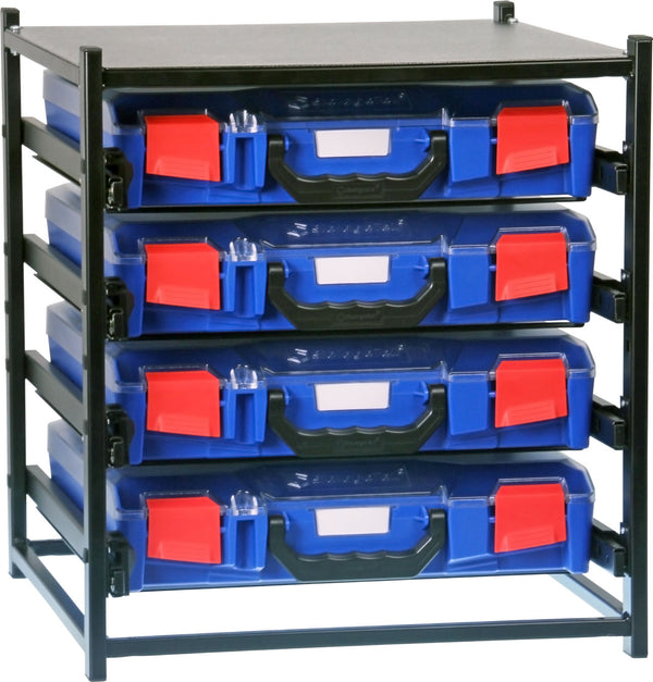 SFS4SA-BL - StorageTek Frame complete with 4 small ABS cases with PC Lid. Fully Assembled- Blue Case