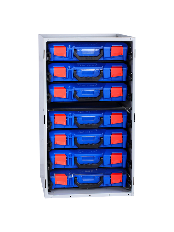 SCS7SA-BL - StorageTek Cabinet complete with 7 small ABS cases with PC Lid Cases Fully Assembled- Blue Case