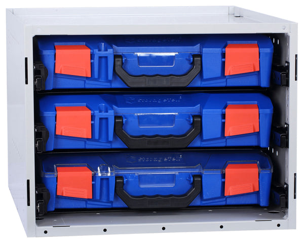 SCS3A-BL - StorageTek Cabinet complete with 3 small ABS cases with PC Lid Cases Fully Assembled- Blue Case