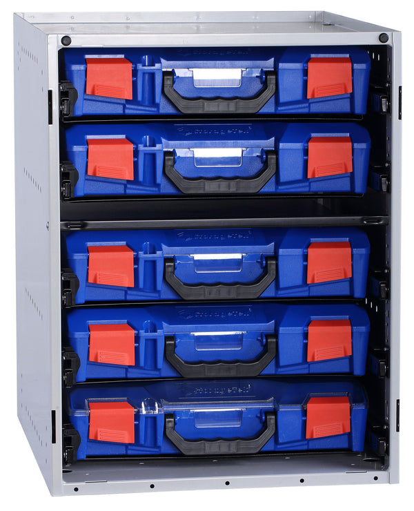 SCS5SA-BL - StorageTek Cabinet complete with 5 small ABS cases with PC Lid Cases Fully Assembled- Blue Case