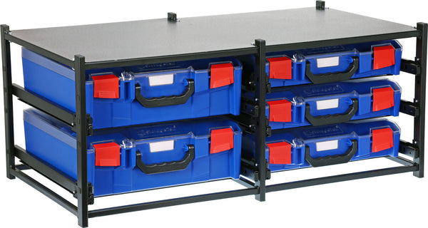 SFD2L3SA-BL - StorageTek  Dual Frame complete with 2 Large  and 3 Small ABS cases with PC Lid.  Fully Assembled- Blue Case