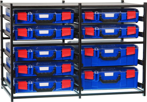 SFD2L7SA-BL - StorageTek  Dual Frame complete with 2 Large  and 7 Small ABS cases with PC Lid.  Fully Assembled- Blue Case