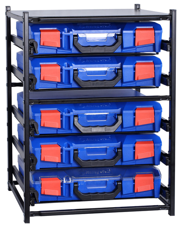 SFS5SA-BL -  StorageTek Frame complete with 5 small ABS cases with PC Lid.  Fully Assembled- Blue Case